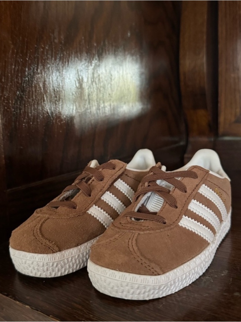 adidas gazelle Kids Brown and White Classic Suede Sneakers